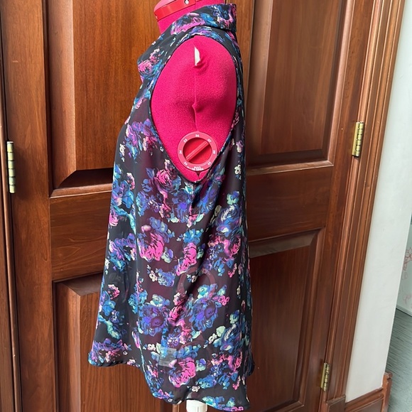 Decree Top Blouse Sheer Button Down Floral Sleeveless Black/multi Size L - Picture 6 of 12